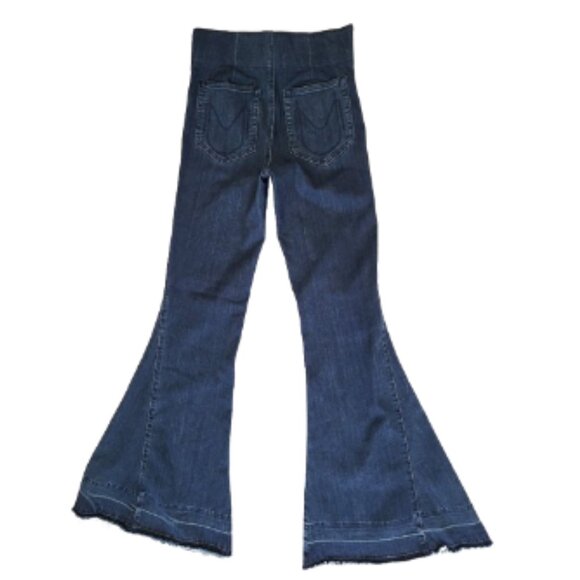 MUMU BLUE Pull-On Berkeley Bells Flare Bell Bottom Jeans Raw Hem - Women's M - Picture 2 of 7